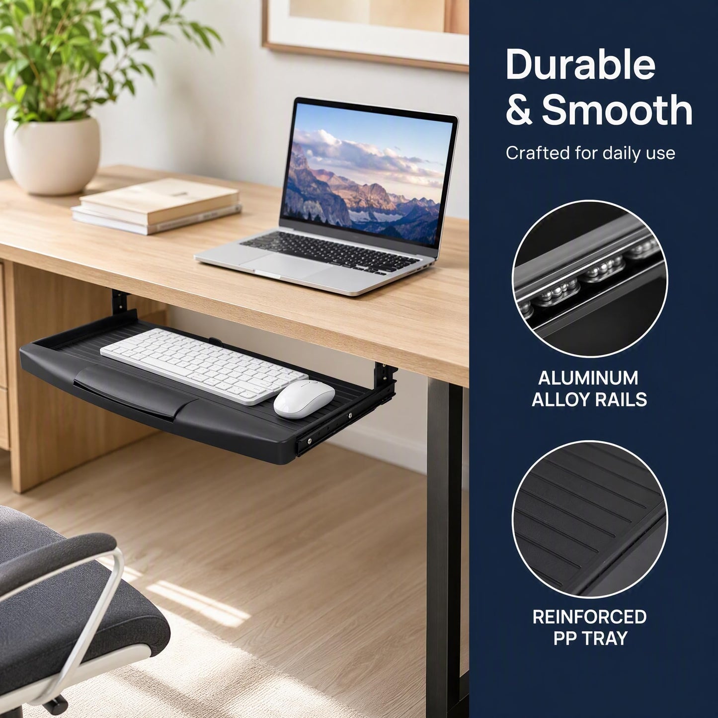 TEHAUX Under Desk Keyboard Tray, Slide Out Keyboard Drawer