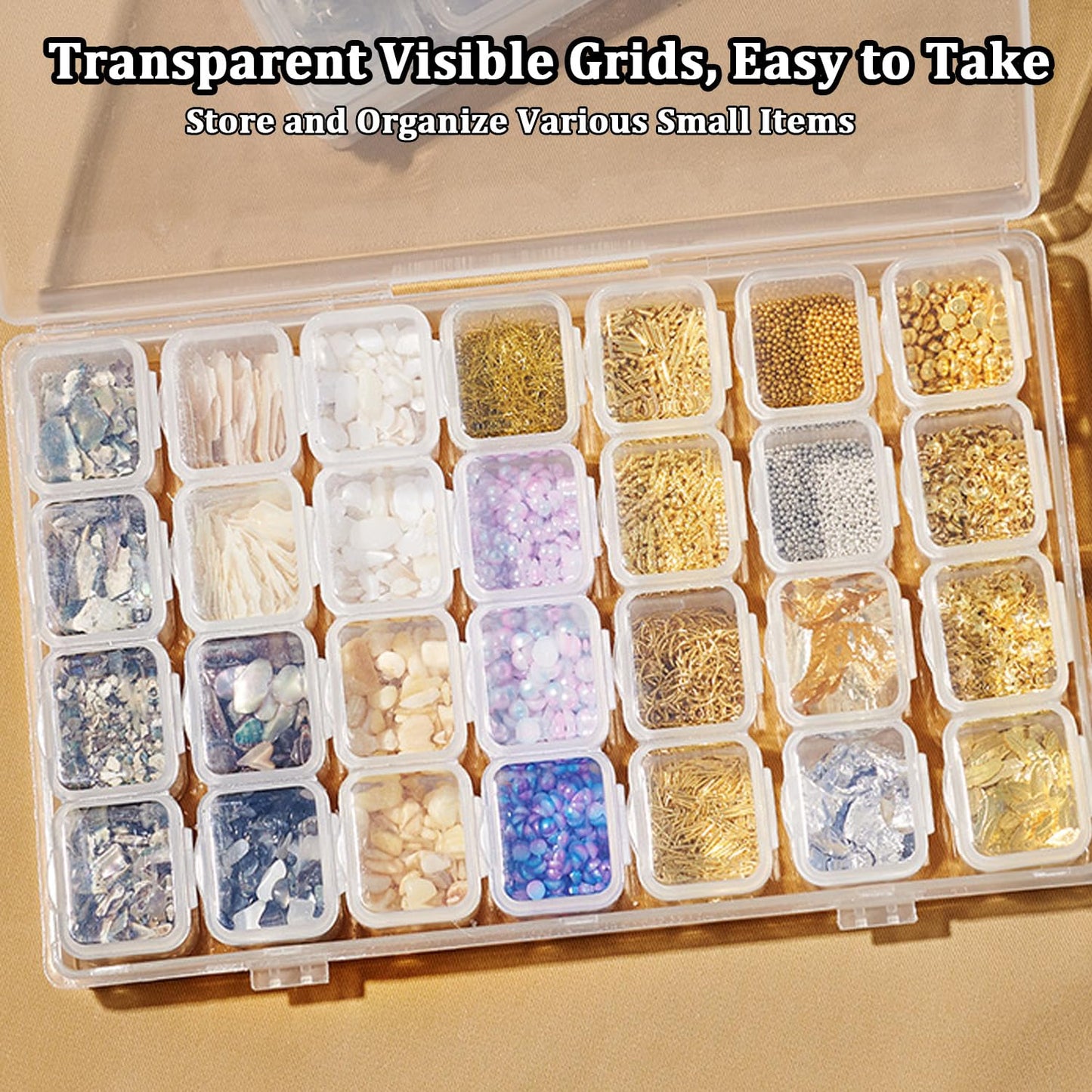 17x11cm Small Storage Box with Lid 28 Grids Diamond Art craft Storage Box with Compartments Clear Plastic Organiser Bead Screw Storage Boxes Jewelry