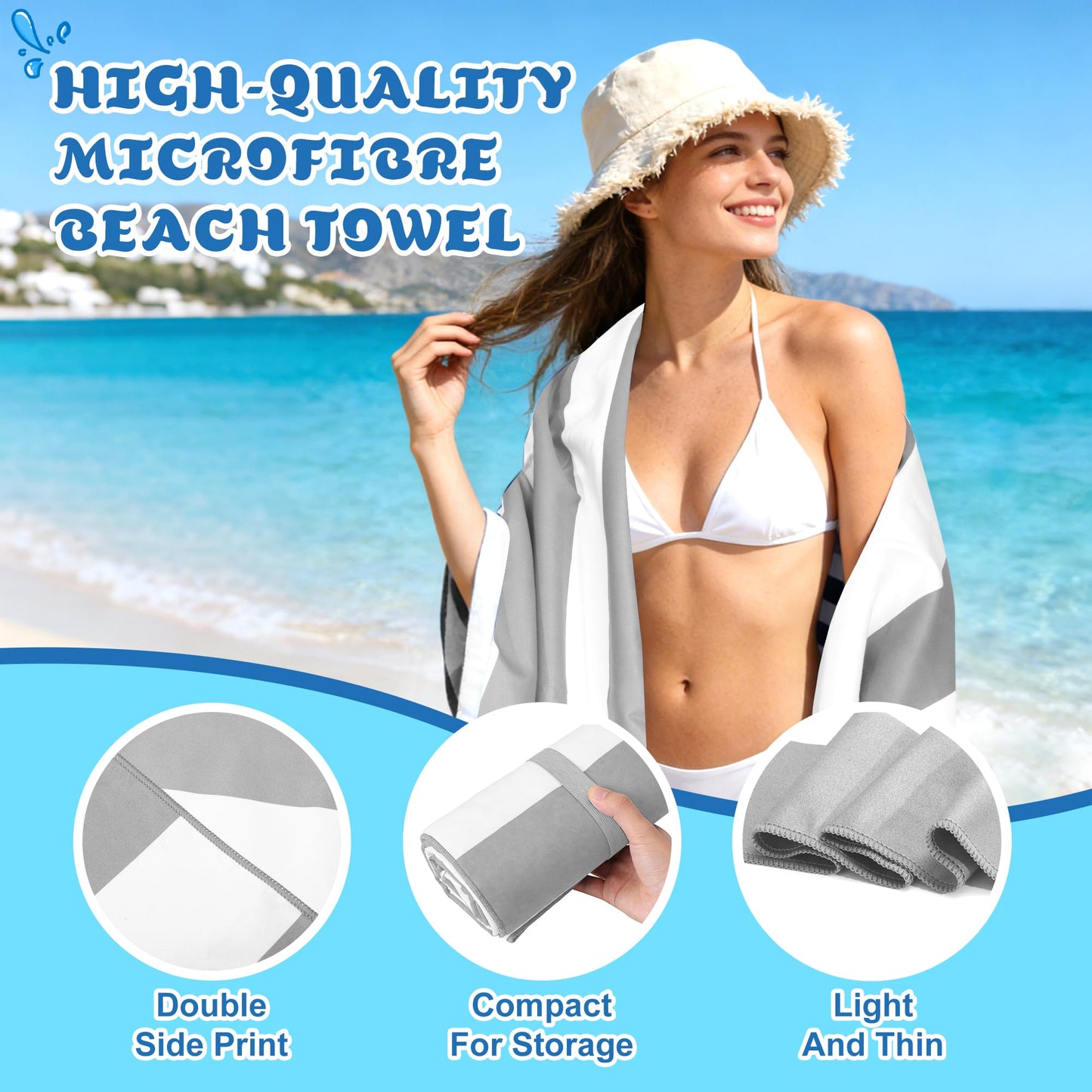 Anavasi Microfibre Beach Towels for Adults, 2 Pack 180 x 90cm 100% Recycled