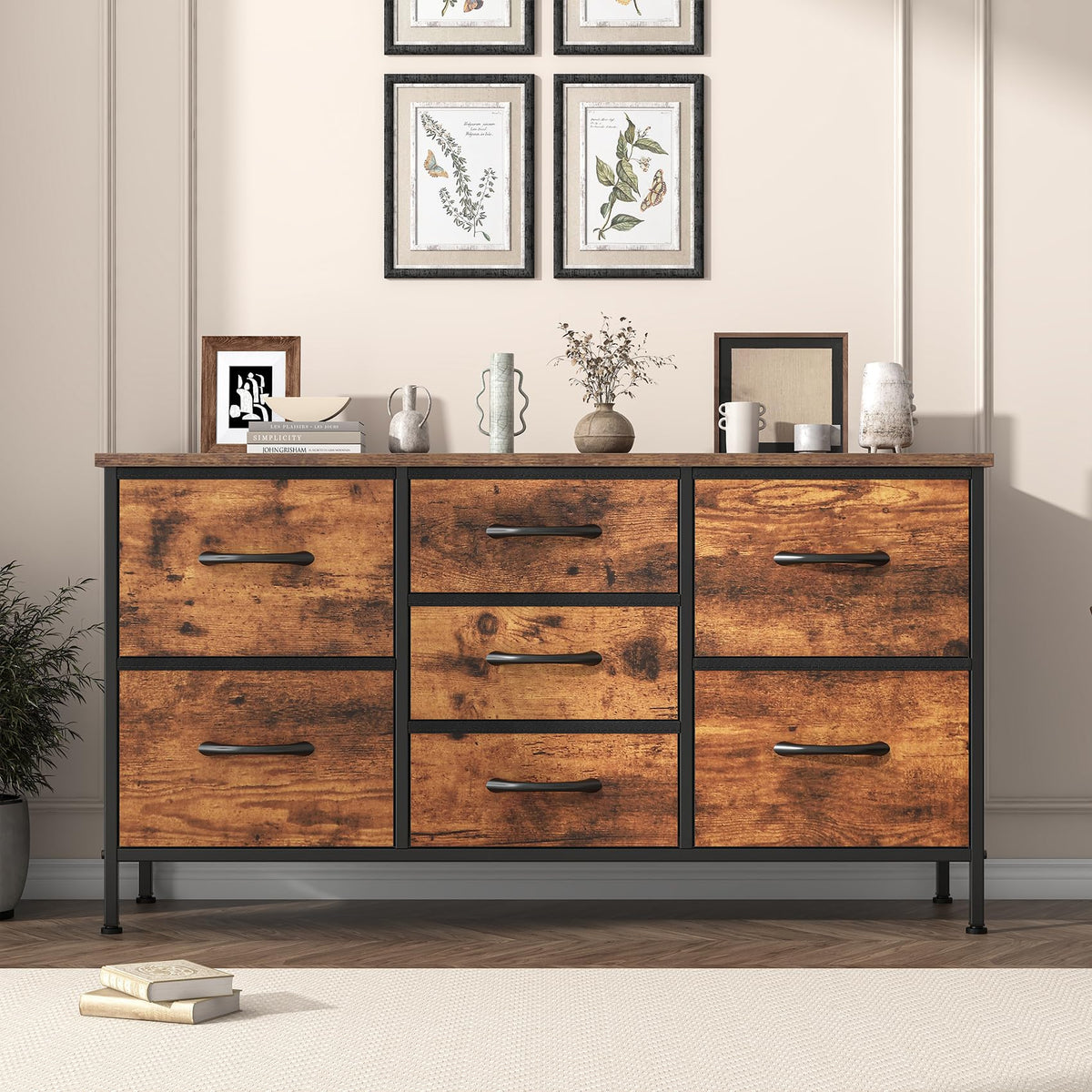 GoaHi Chest of Drawers, Small Dressers with Metal Frame and MDF Wooden Top Board, Adjustable Feet, Anti-Tip Safety