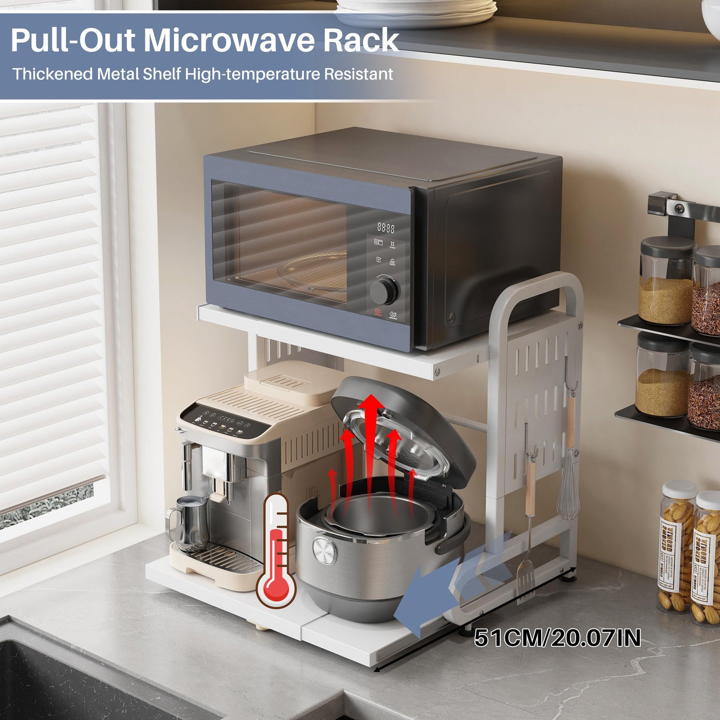 Ornestia 2-Tier Expandable Metal Microwave Shelf for Kitchen, White