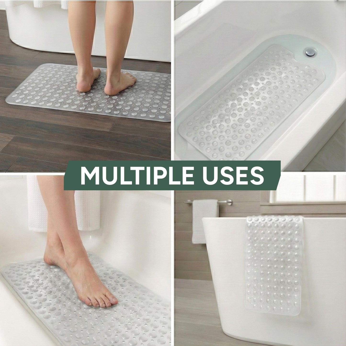 Zuvo Extra Long Bath Mat Non Slip Anti Mould, 100 x 40 cm, White