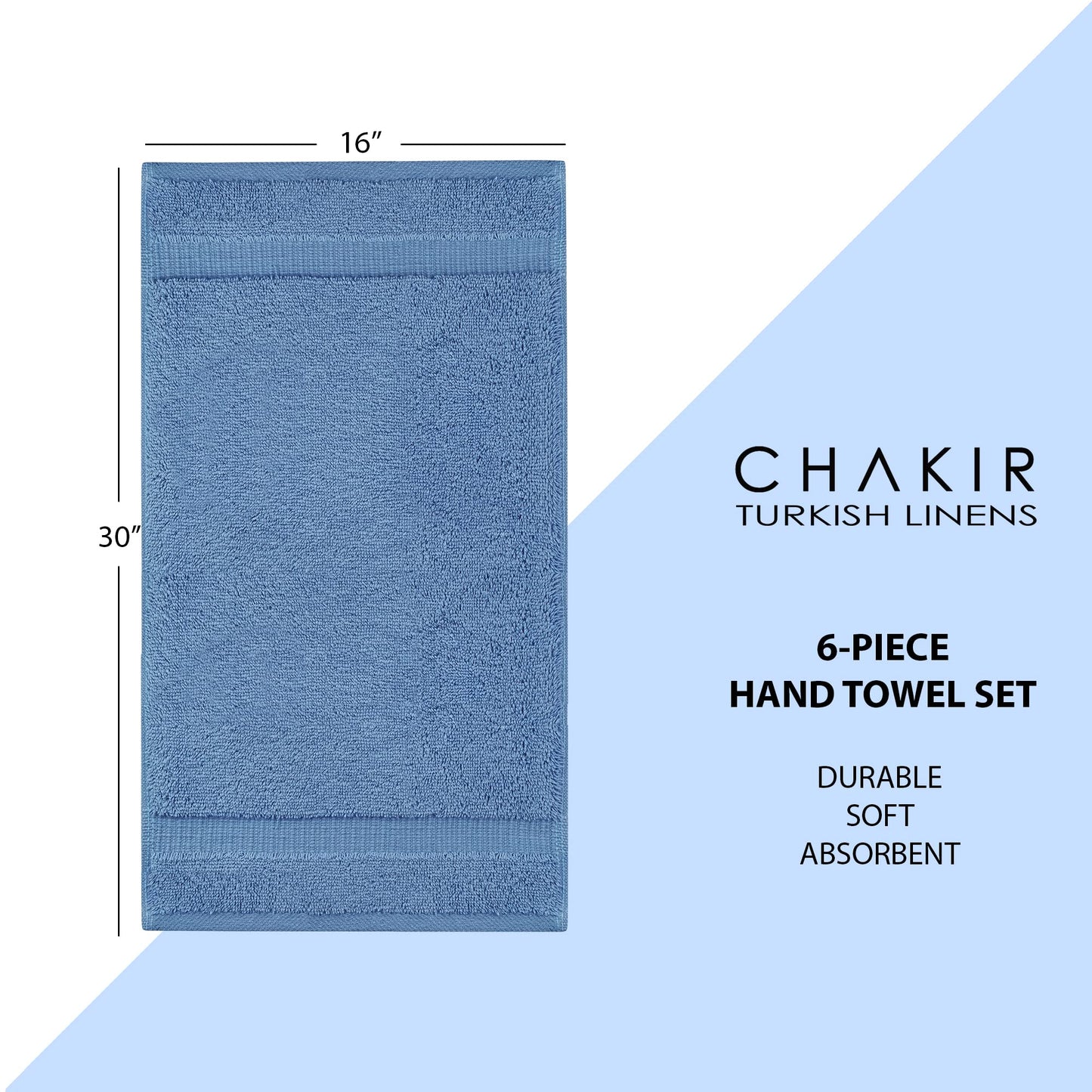 Chakir Turkish Linens | Hotel & Spa Quality 100% Cotton Premium Turkish Towels | Soft & Absorbent (6-Piece Hand Towels, Wedgewood)