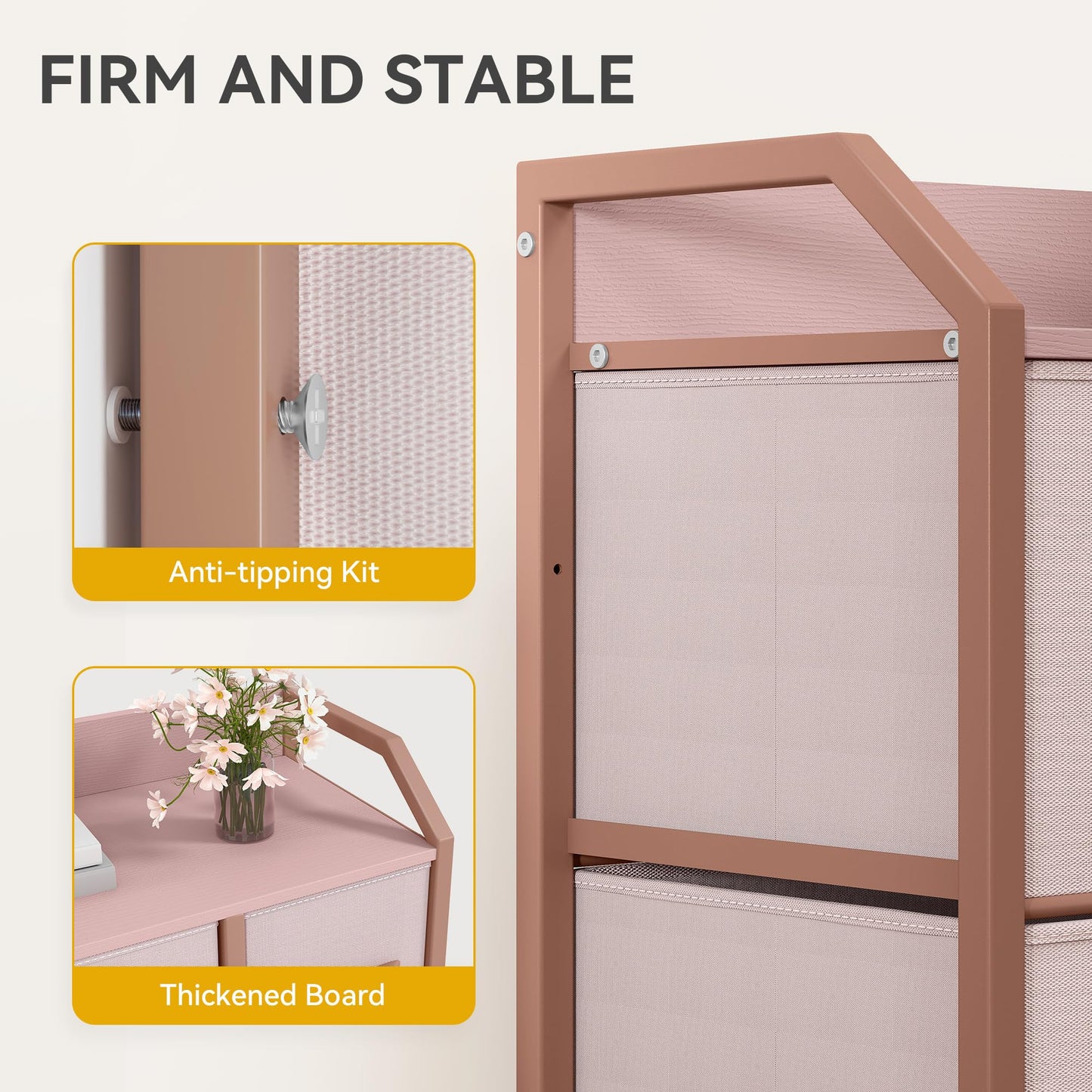 DWVO Chest of Drawers,Fabric Chest of Drawers Bedroom Cabinet with 6 Drawers,Dresser for Bedroom,Living Room With Handles,Wood Top and Sturdy Steel