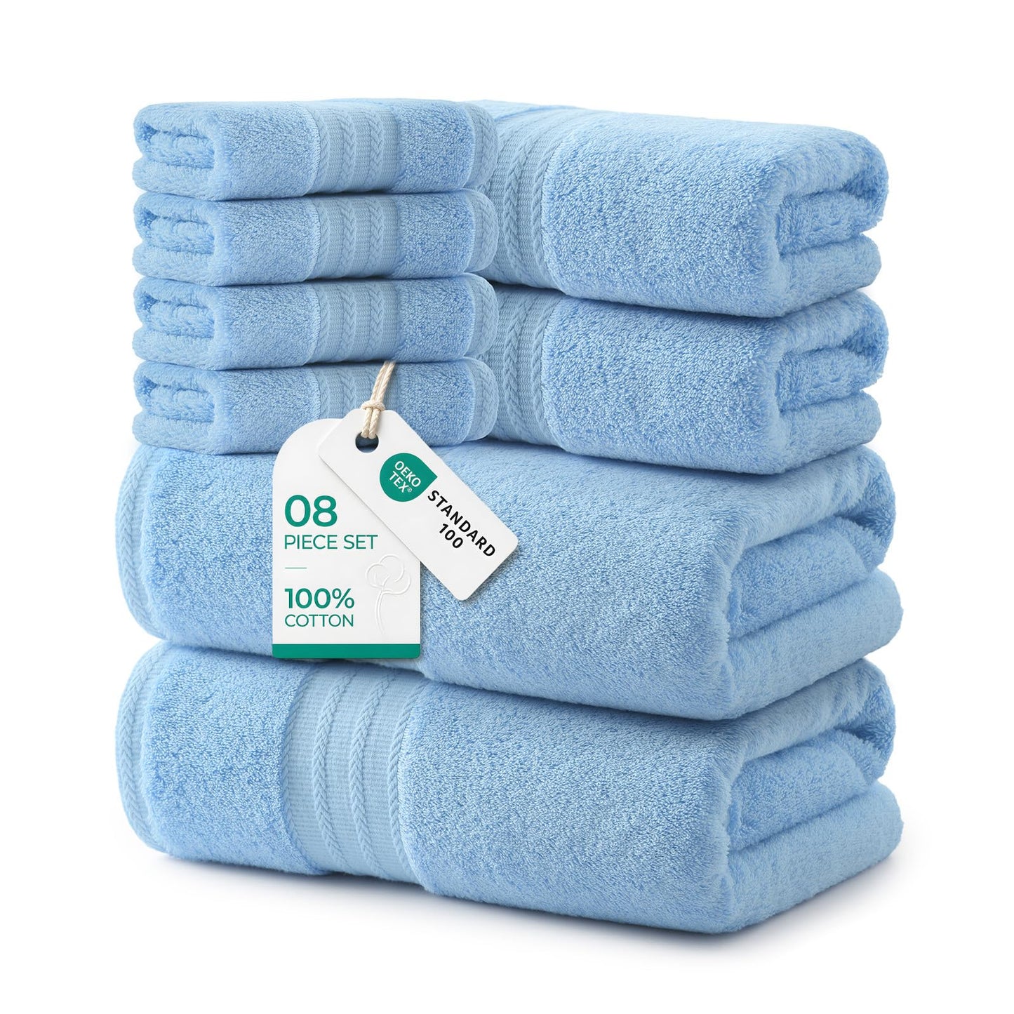 REDKISS 8 Piece Blue Towels Set with Hanging Loop-Quick Drying & Soft