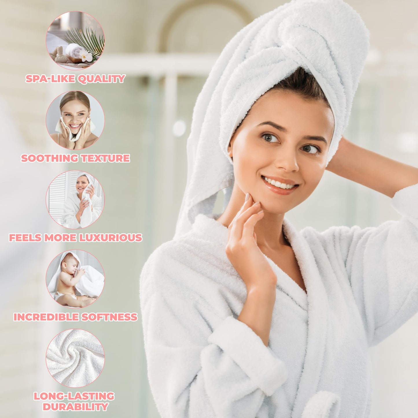 Superior Collection 100% Zero Twist Cotton Super Soft and Absorbent 3-Piece Towel Set, Brick