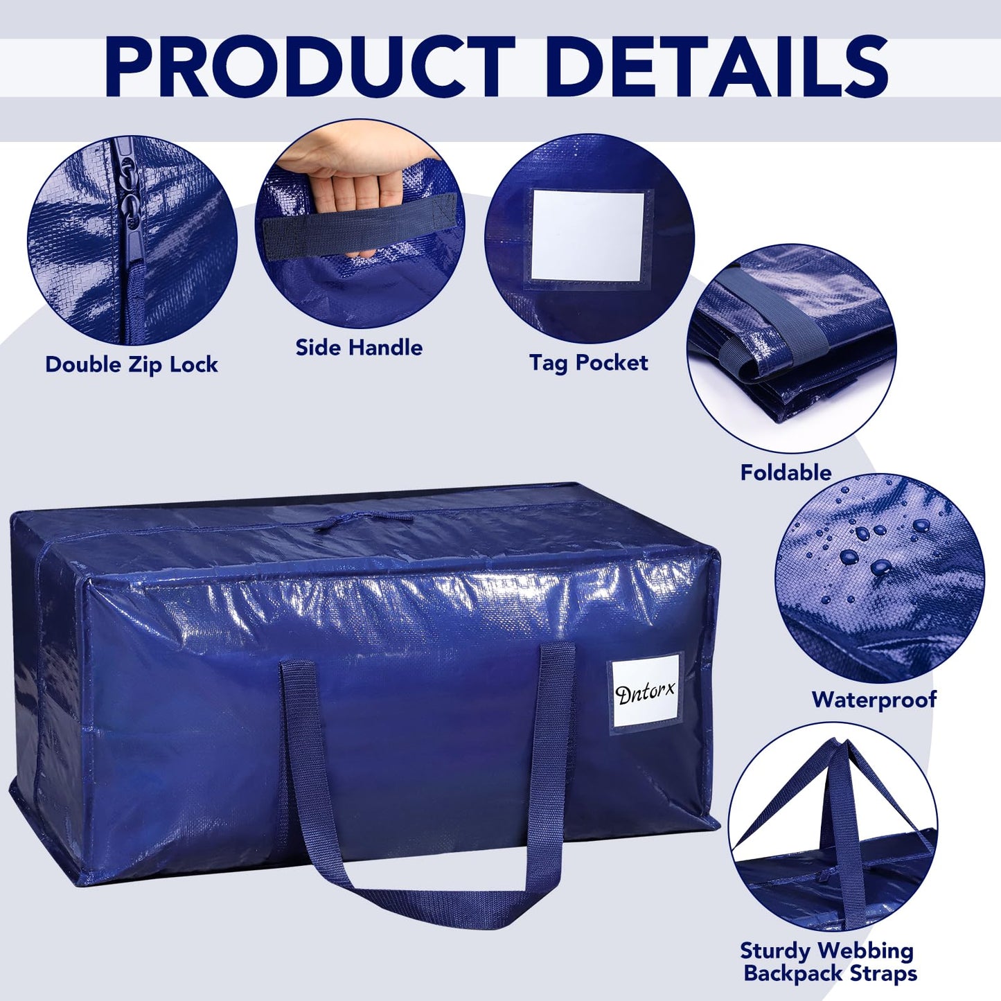 Dntorx 8 Pack 90L Moving Bags, Heavy Duty Oversized Storage Totes, Blue
