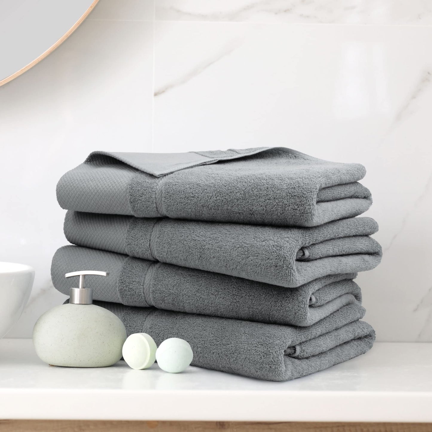PiccoCasa Combed Cotton Bath Towels 4 Pack Grey 70cm x 140cm
