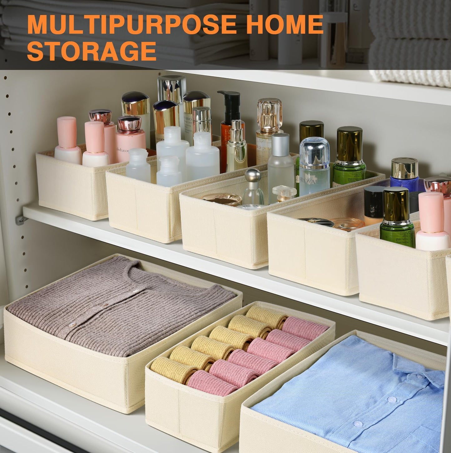 DIMJ 4Pack Underwear Drawer Organiser Sock Storage Dresser Dividers, Beige