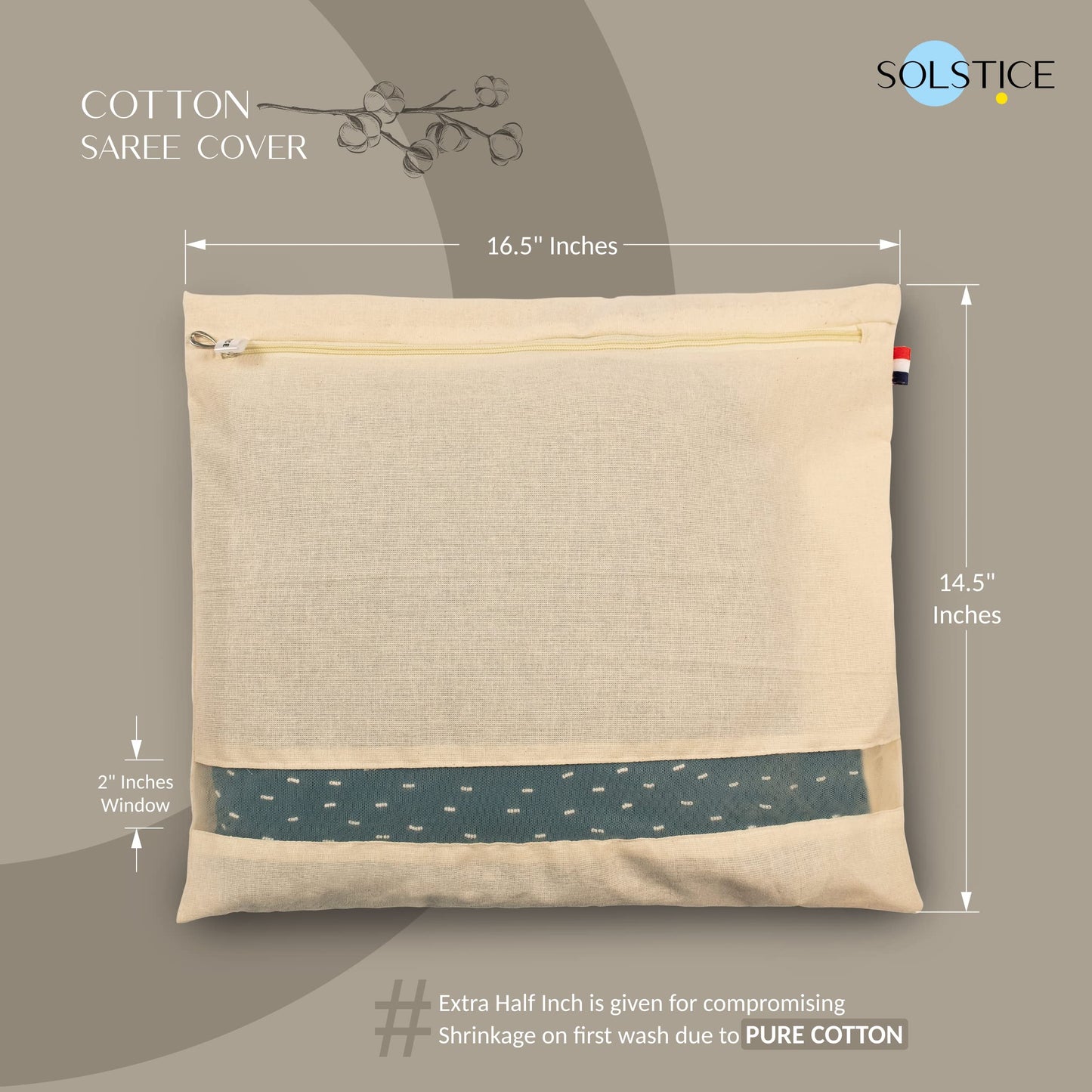 SOLSTICE Cotton Saree Bags, Covers for Storage Set with Zip Closure for Clothes Bags and Wardrobe Organizer with Transparent mesh window