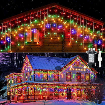 GlobaLink Christmas Icicle Lights Outdoor, 10M/32FT 400LED Icicle Fairy Lights with Timer & 8 Modes, 80 Drops Mains Powered Outdoor Christmas Lights