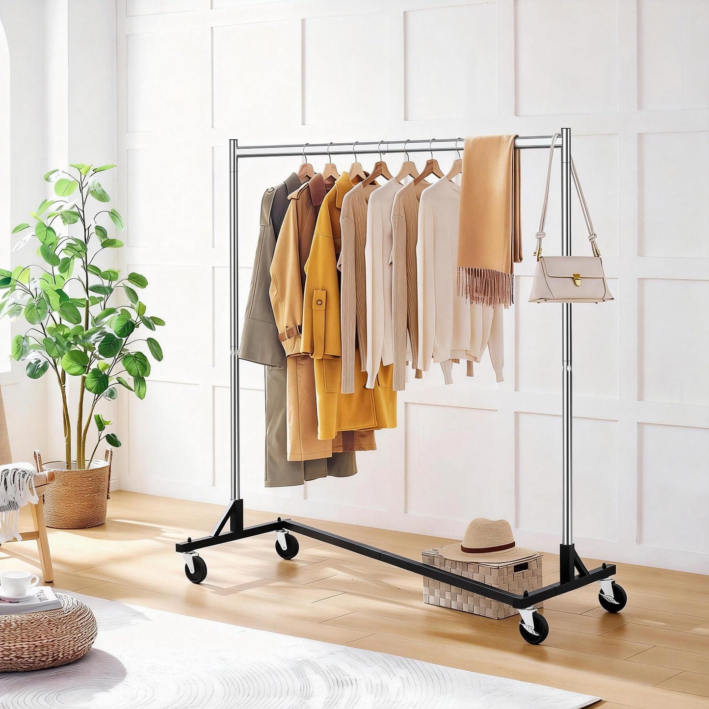 Hoctieon Z Rack, Rolling Clothes Racks with Z-Base, Heavy Duty Garment Rack, Clothing Racks for Hanging Clothes, Sturdy Metal Hanging Holder
