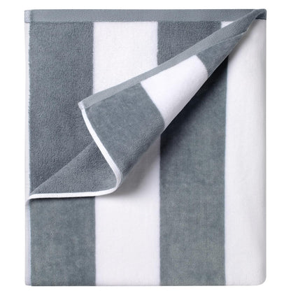 Ouxiaobai Cotton Oversized Beach Towel - 35 x 70 Inch Large Size Pool Towel, Striped Soft Cabana Swim Towel Grey