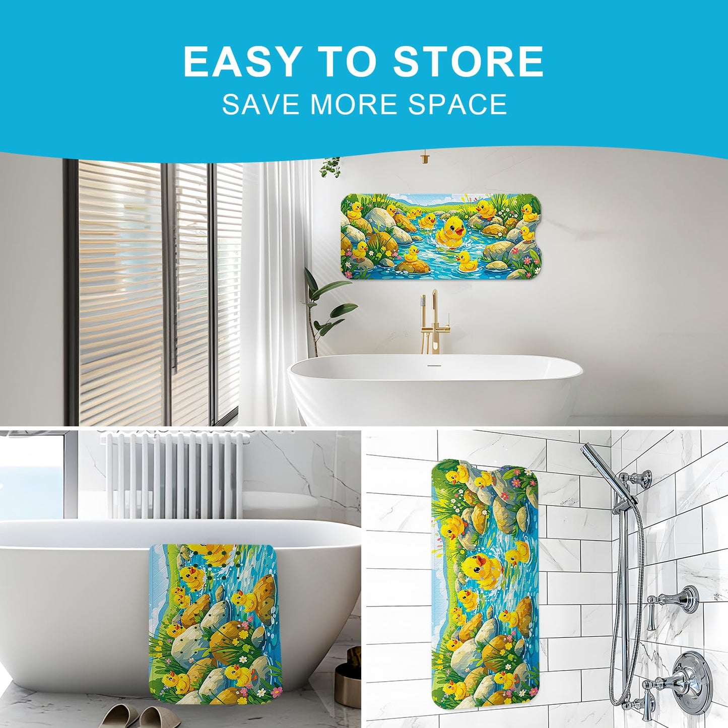 XIYUNTE Baby Bath Mats Non Slip Anti Mould, Cartoon Kids Bath Mat Non Slip, 100x40cm Extra Large Baby Shower Bath Mat with Suction Cups & Drain Holes