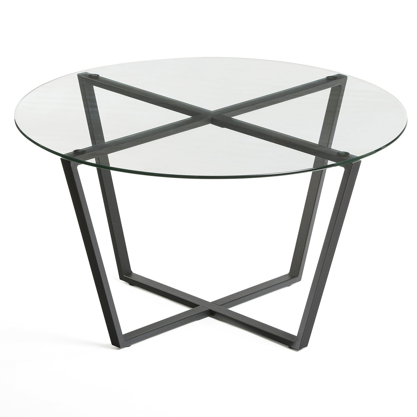 Mango Steam Round Metro Glass Coffee Table/Side Table/for Living Room & Dining Room - Clear Top/Black Base