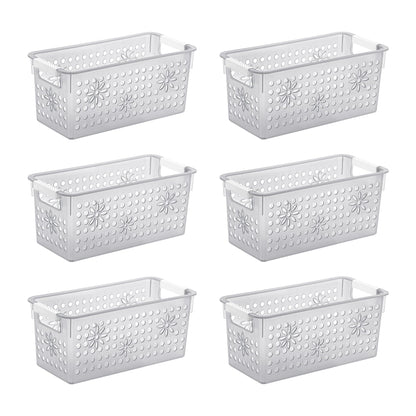Cetomo Plastic Storage Box, Storage Baskets with Handle, Shelf Basket Organizer with Hole, Open Top Storage Bin for Home Kitchen Office, Clear Black