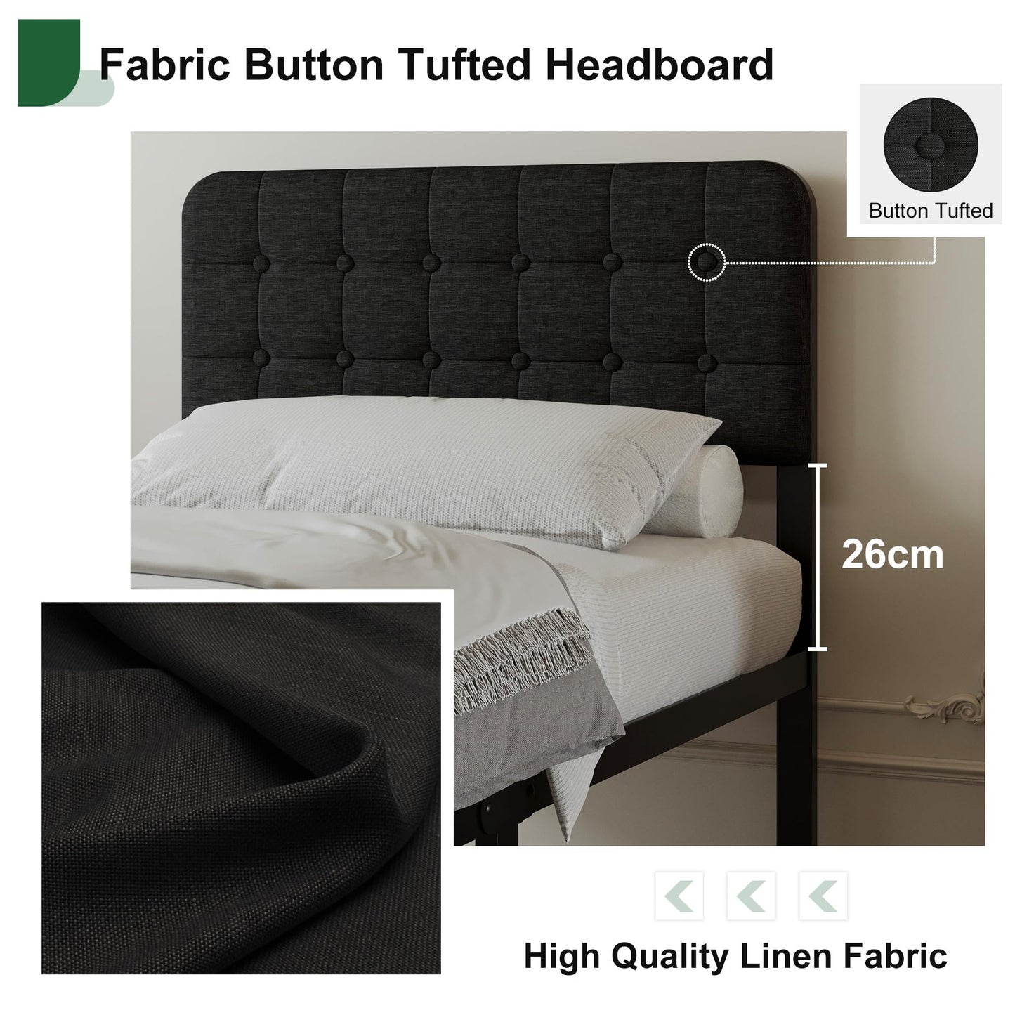 EMODA Small Single Bed Frame with Upholstered Headboard and Footboard,