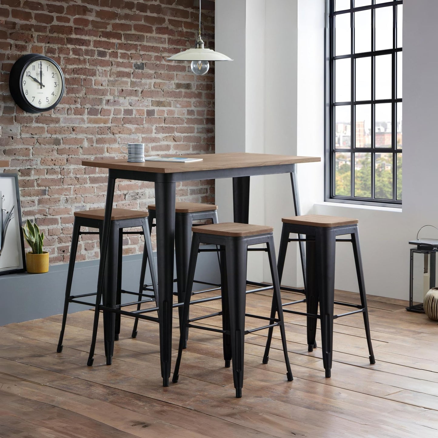 Julian Bowen Grafton Bar Table for 2-4, Solid Elm - H105 x W120 x D60cm