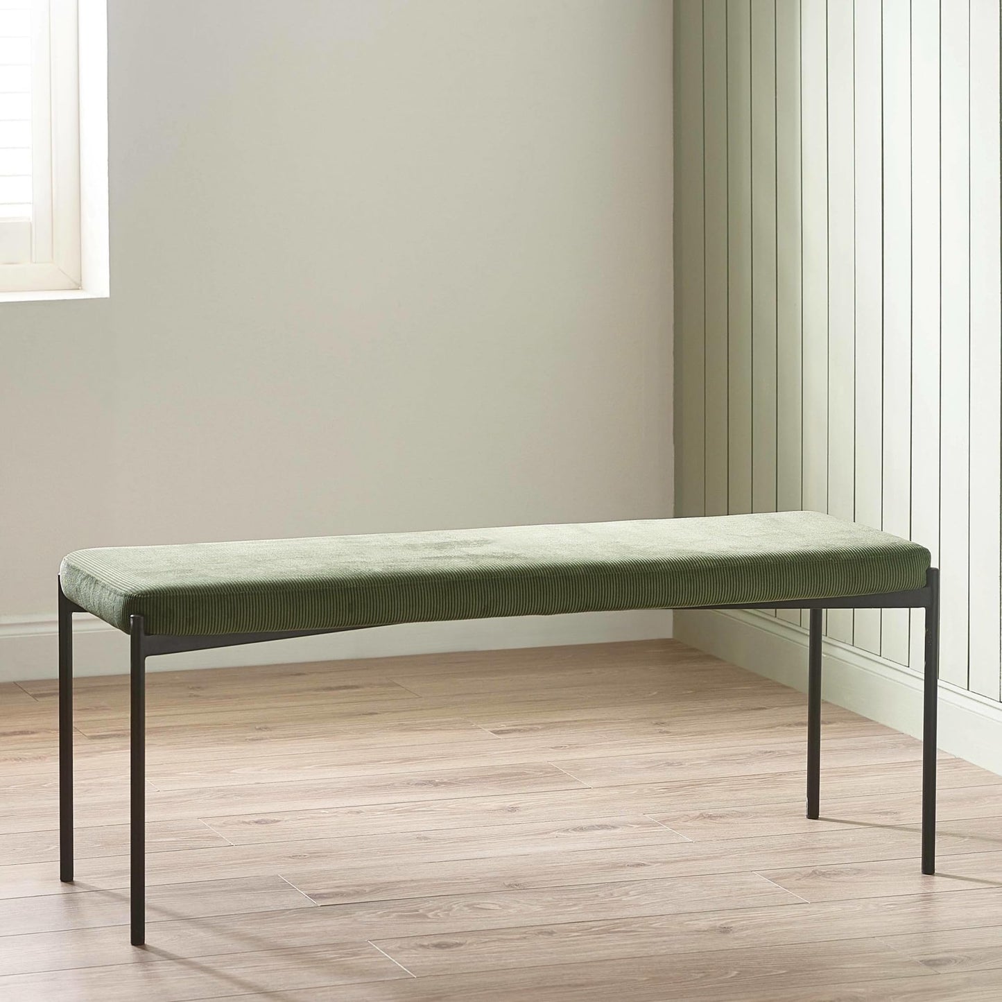 Julian Bowen Leonie Dining Bench for 2, Corduroy, Green - H47.5 x W120cm