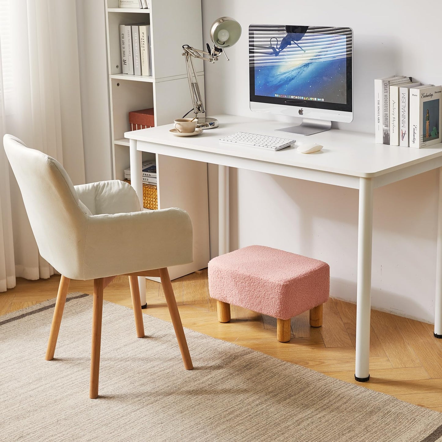 YMYNY Footstool, Rectangle Pouf Ottoman with Stable Wooden Legs, for Couch, Desk, Modern Soft Padded Seat, Change Shoes Stool for Living Room