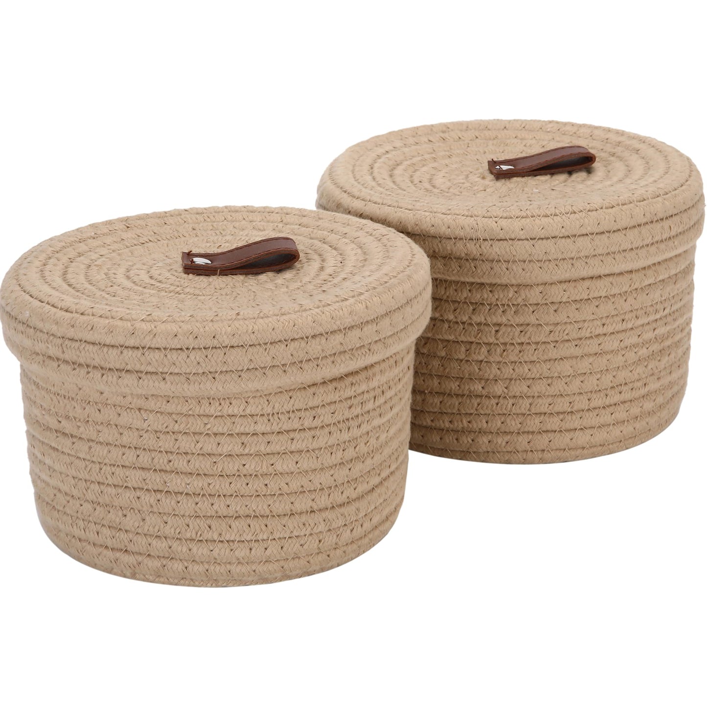 Sea Team Twin Khaki Lidded Cotton Rope Multi Purpose Storage Baskets