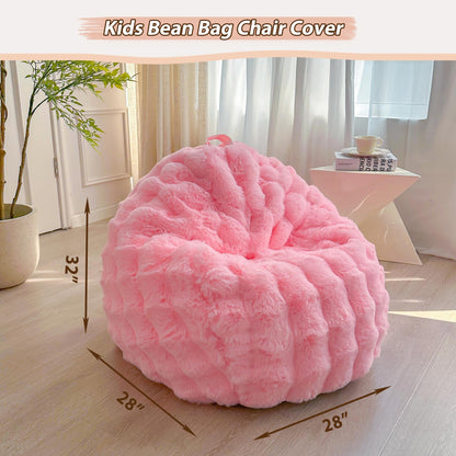 LIFEREVO Kids Fluffy Faux Rabbit Fur Bean Bag Chair Cover, No Filler, Pink