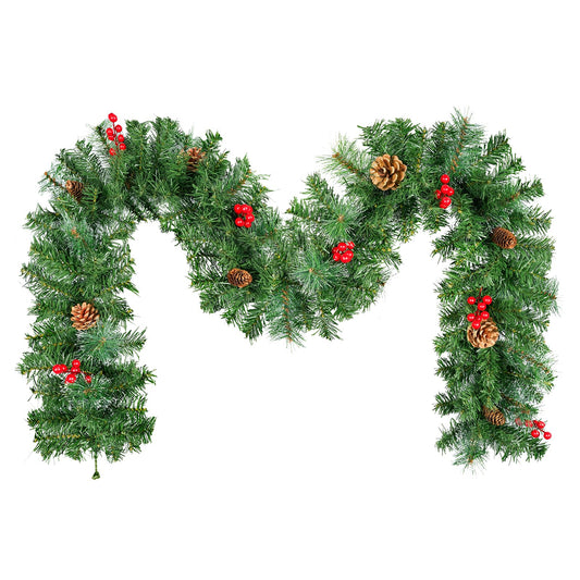 7.2FT/2.2m Christmas Garland, Uten Fireplace Garland Christmas, Green Christmas Garland with Pine Needles, Pine Cones Red Berries Artificial Wreath