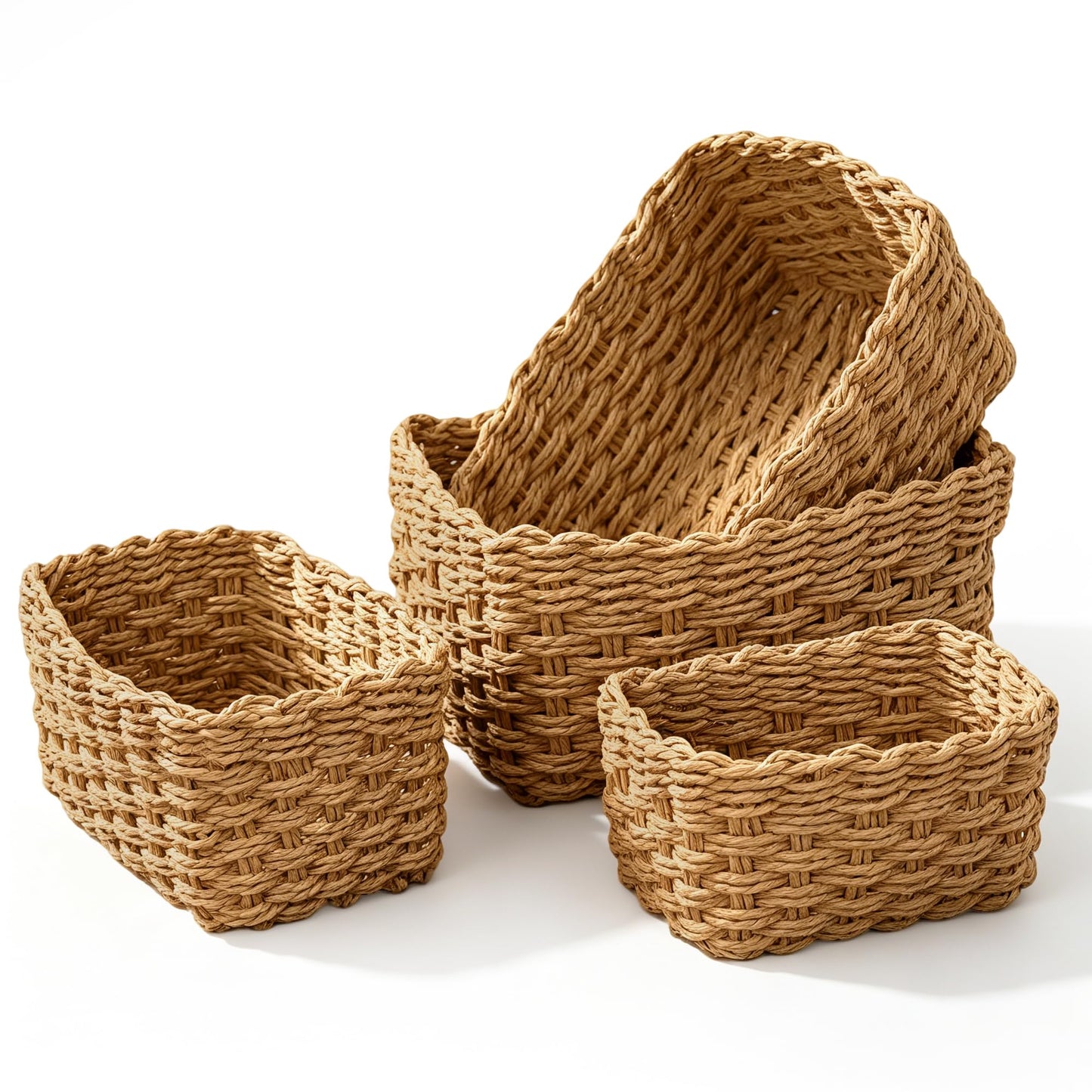 4PCS Woven Storage Baskets Set, Decorative Basket Organizer Storage Bins for Toys, Books, Clothes, Closet, Nursery, Bathroom