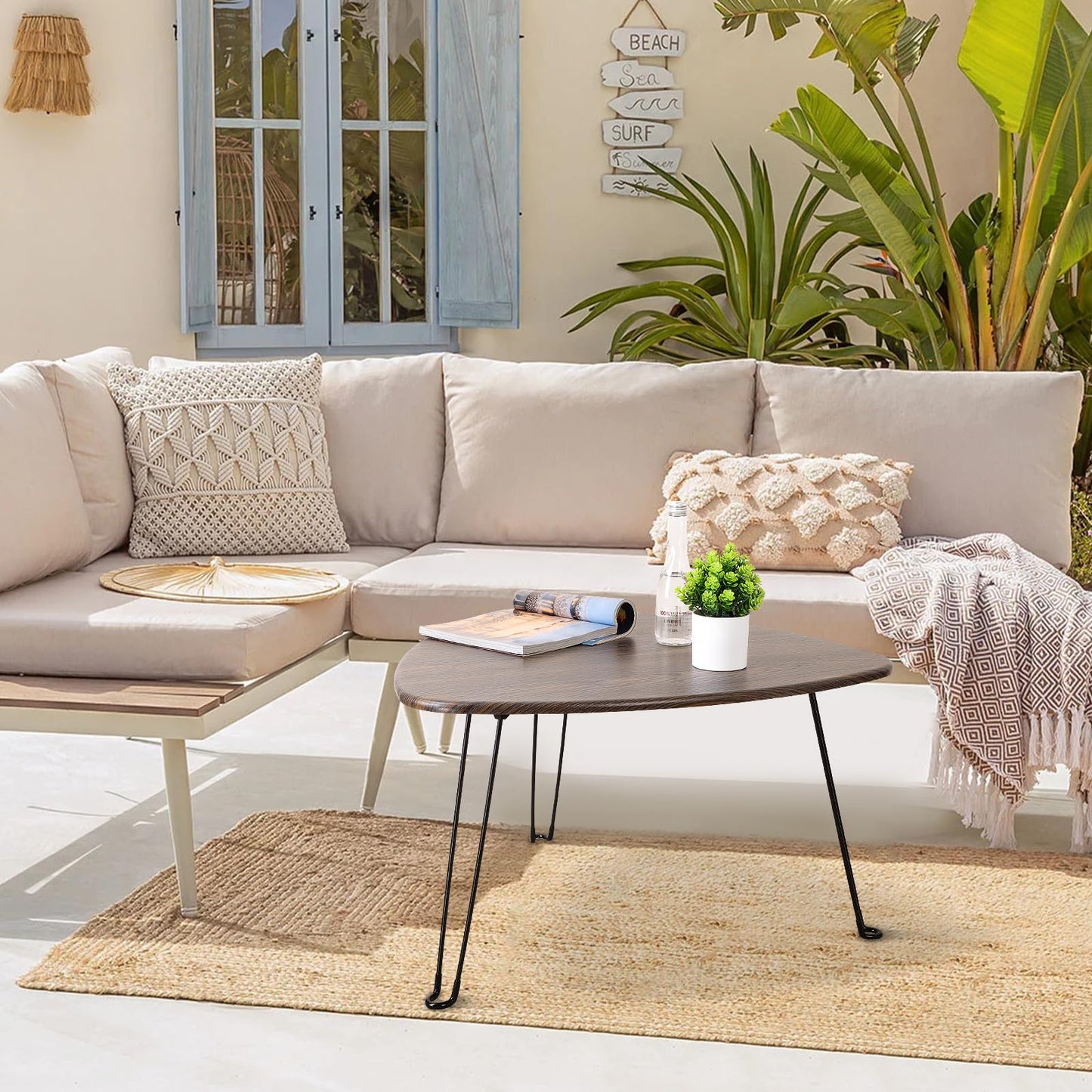 FEUFOAM Folding Coffee Tables for Small Spaces Foldable Industrial Sofa Center Table Triangle Design Wood Framed Coffee Table Mid Century Rustic