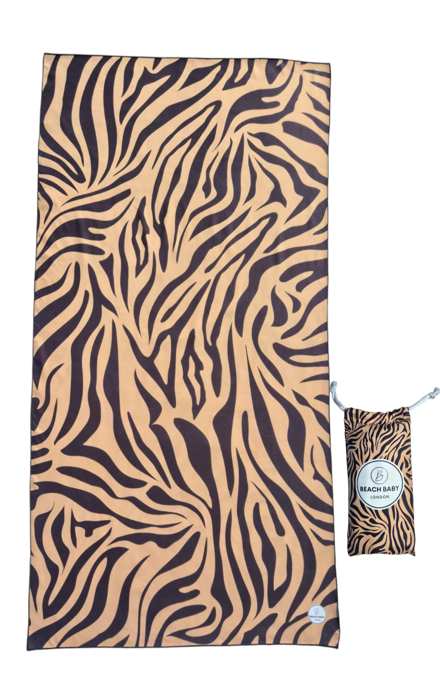 Beach Baby London - Beach Towel - Microfiber - Sand Free - Quick Dry - Light Weigh - Gym Towel - Compact with Matching Bag 130 x 80 cm (BROWN AND
