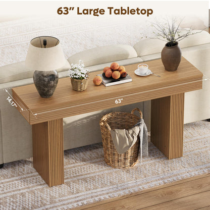 Bestier 63” Entryway Table, Wood Fluted Console Table Behind Couch, Brown