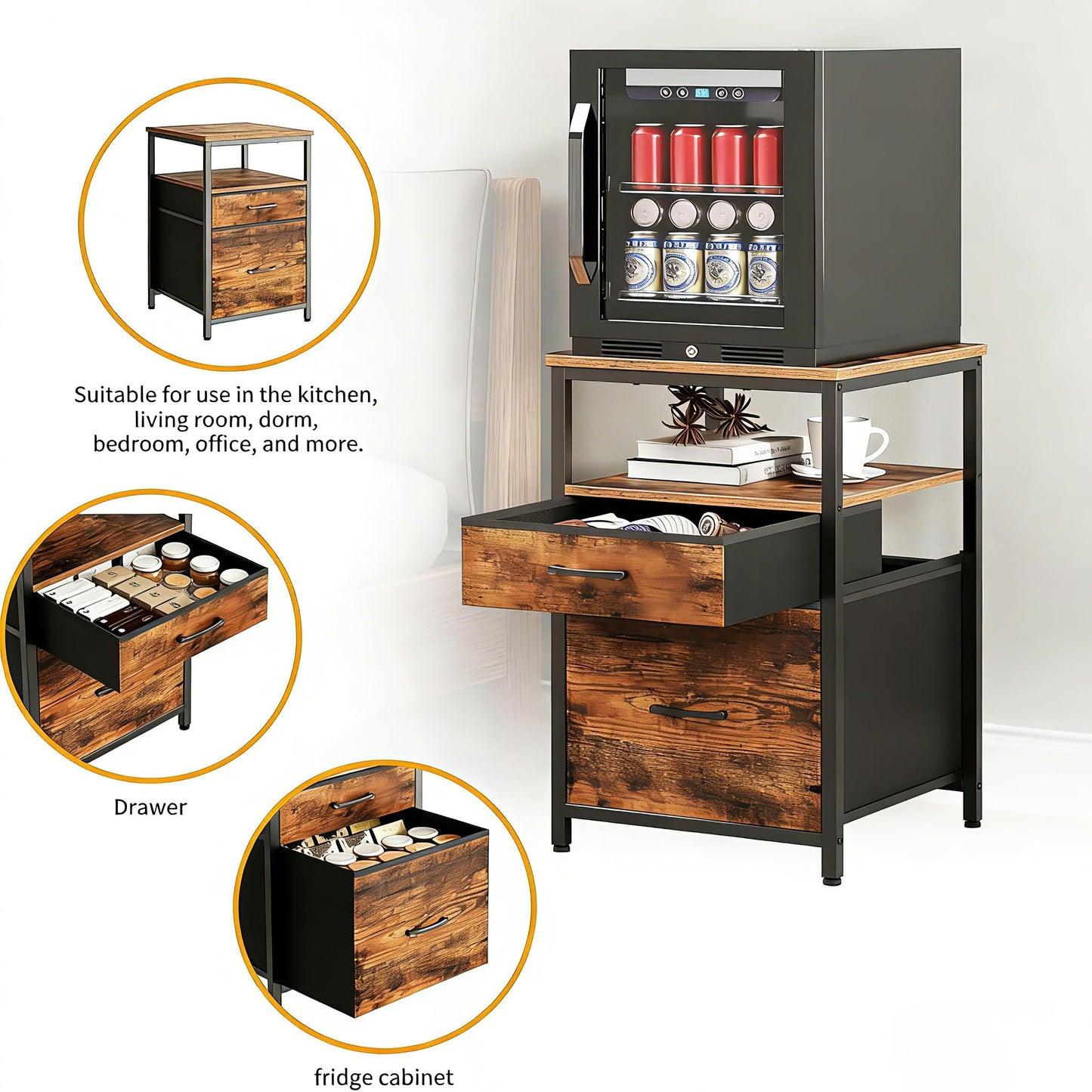 Herture Mini Fridge Stand, Small Refrigerator Stand with 3 Storage