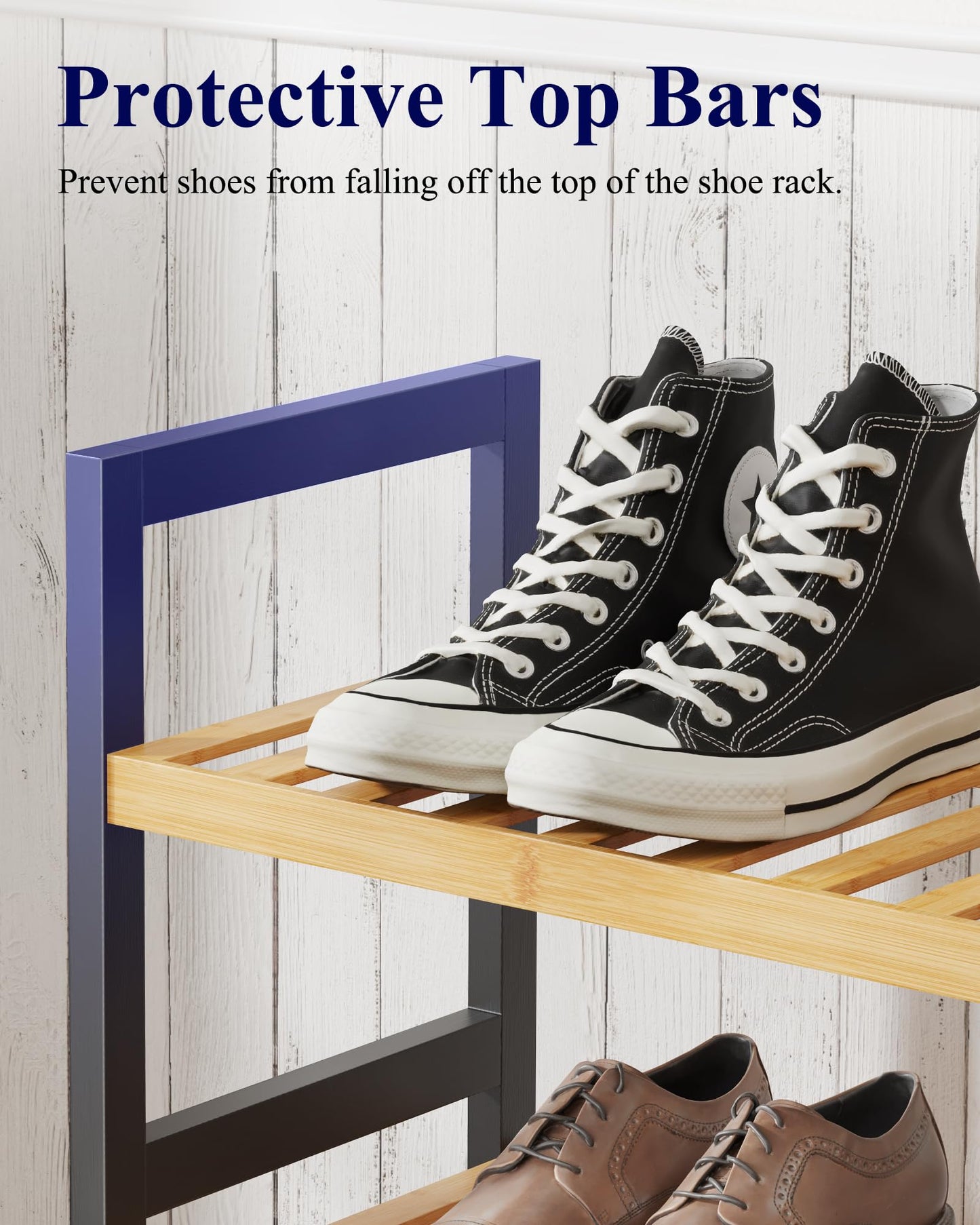Kitsure Bamboo Shoe Rack – 3-Tier Bamboo Wooden Shoe Rack with Built-in Handle, Easy Assembly Shoe Storage for Entryway, Closet or Bedroom