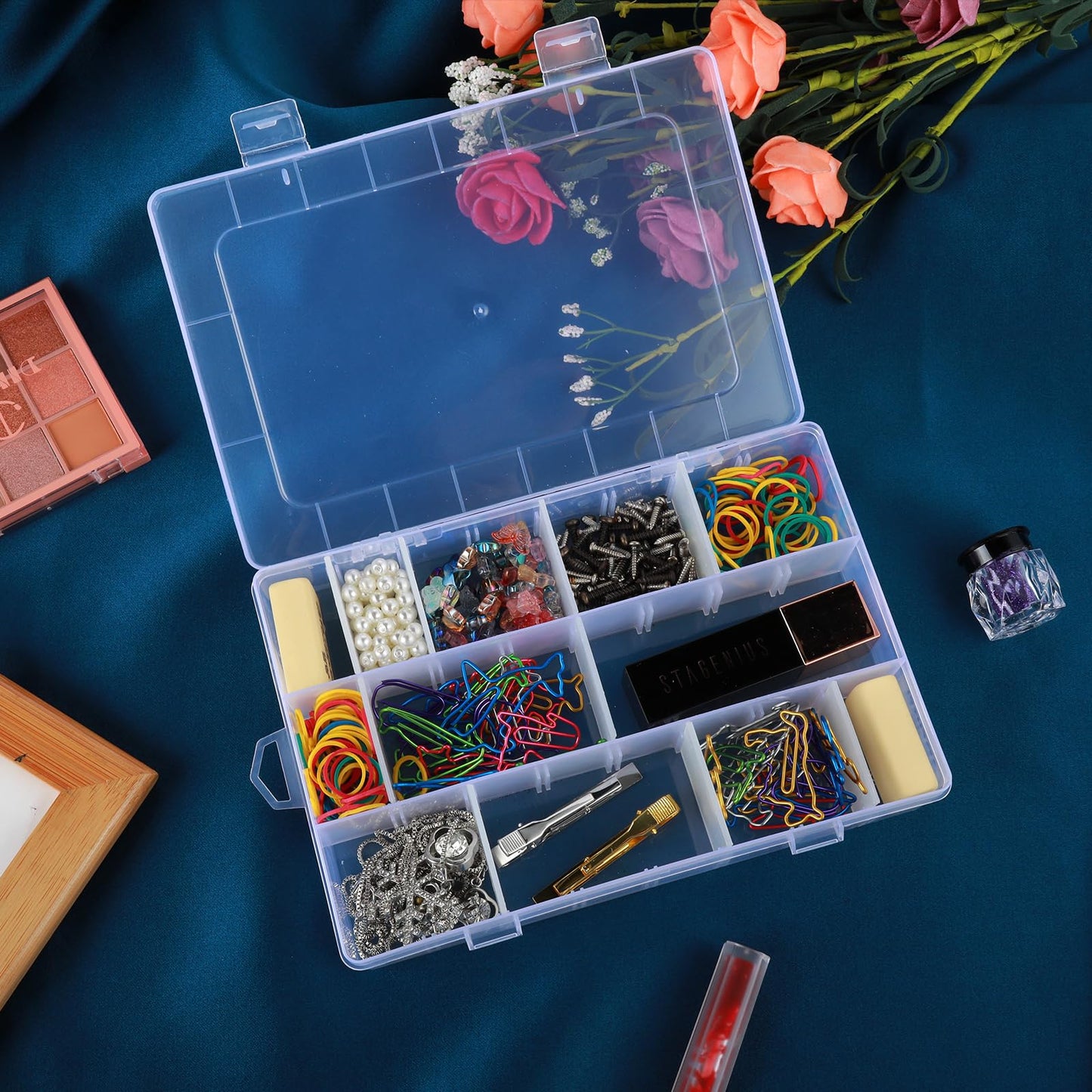 Abeillo Clear Plastic Storage Boxes, 24 Grids Clear Plastic Compartment Bead Storage Box Jewelry Organizer Case Diamond Art Painting Accessories