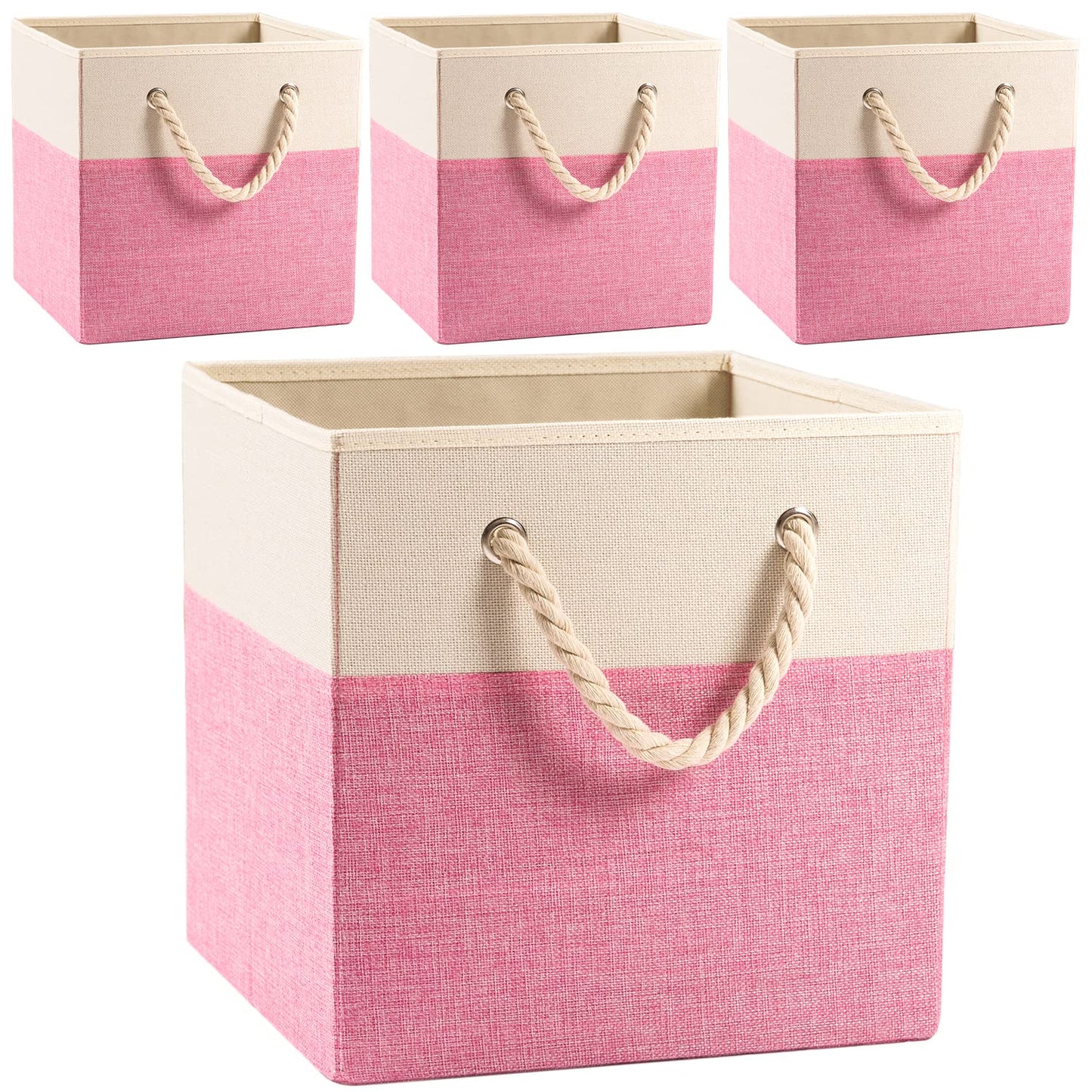 Prandom Foldable Cube Storage Bins 28x28x28cm [4-Pack] Fabric Linen Storage Baskets Cubes Drawer with Cotton Handles Organizer for Shelves Closet