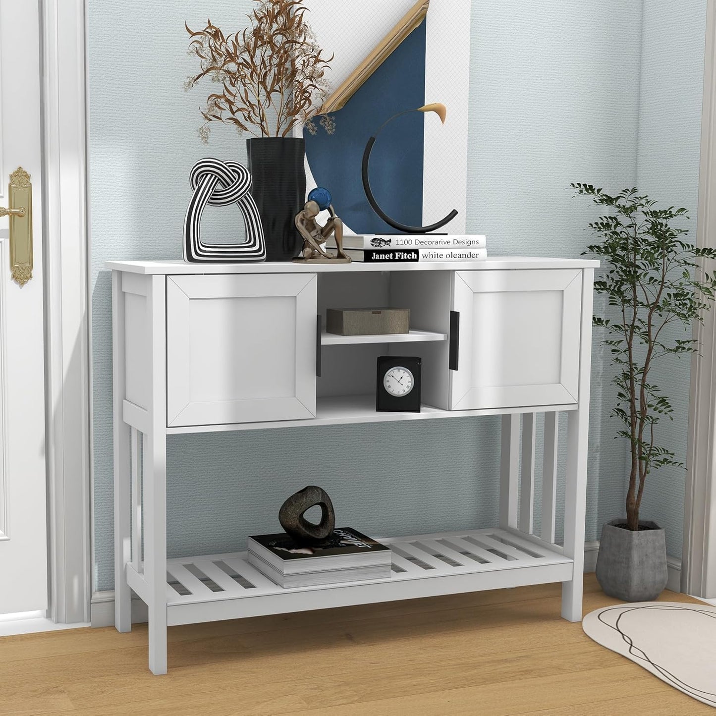 UYIHOME Narrow Console Table with Storage Space 2 Doors 30 x 100 x 80 cm White