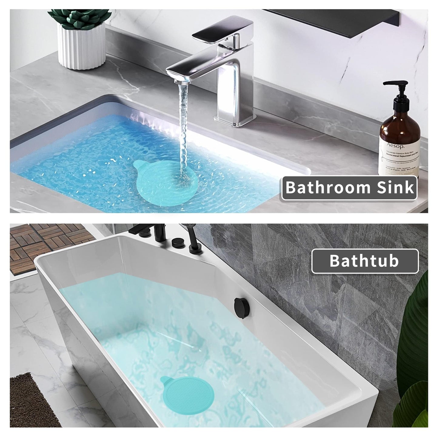 Tomario Silicone Bathtub Stopper, 6" Extra Large Sink Plug, Universal Shower Drain Tub Stopper for Kitchen Sink Bathroom (Grey)