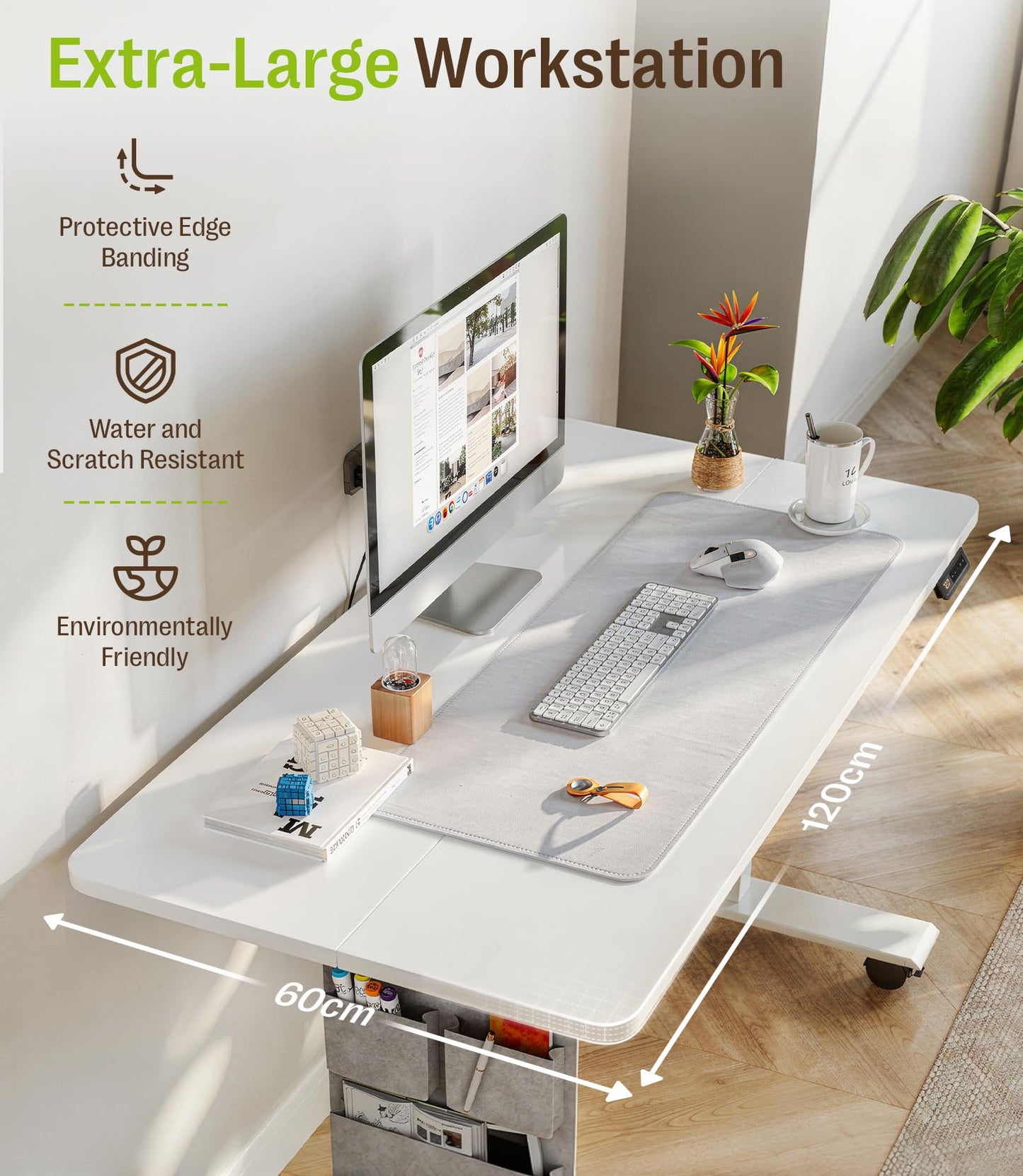 MAIDeSITe Electric Height Adjustable Standing Desk, 120x60cm Sit Stand Desk
