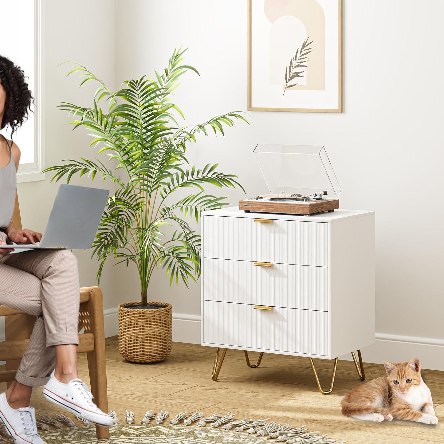 Apetaccat Bedside Table with 3 Drawers, Chest of Drawers Bedroom, 60x40x70cm, Wooden Bedside Cabinet With Metal Handles,for Bedroom