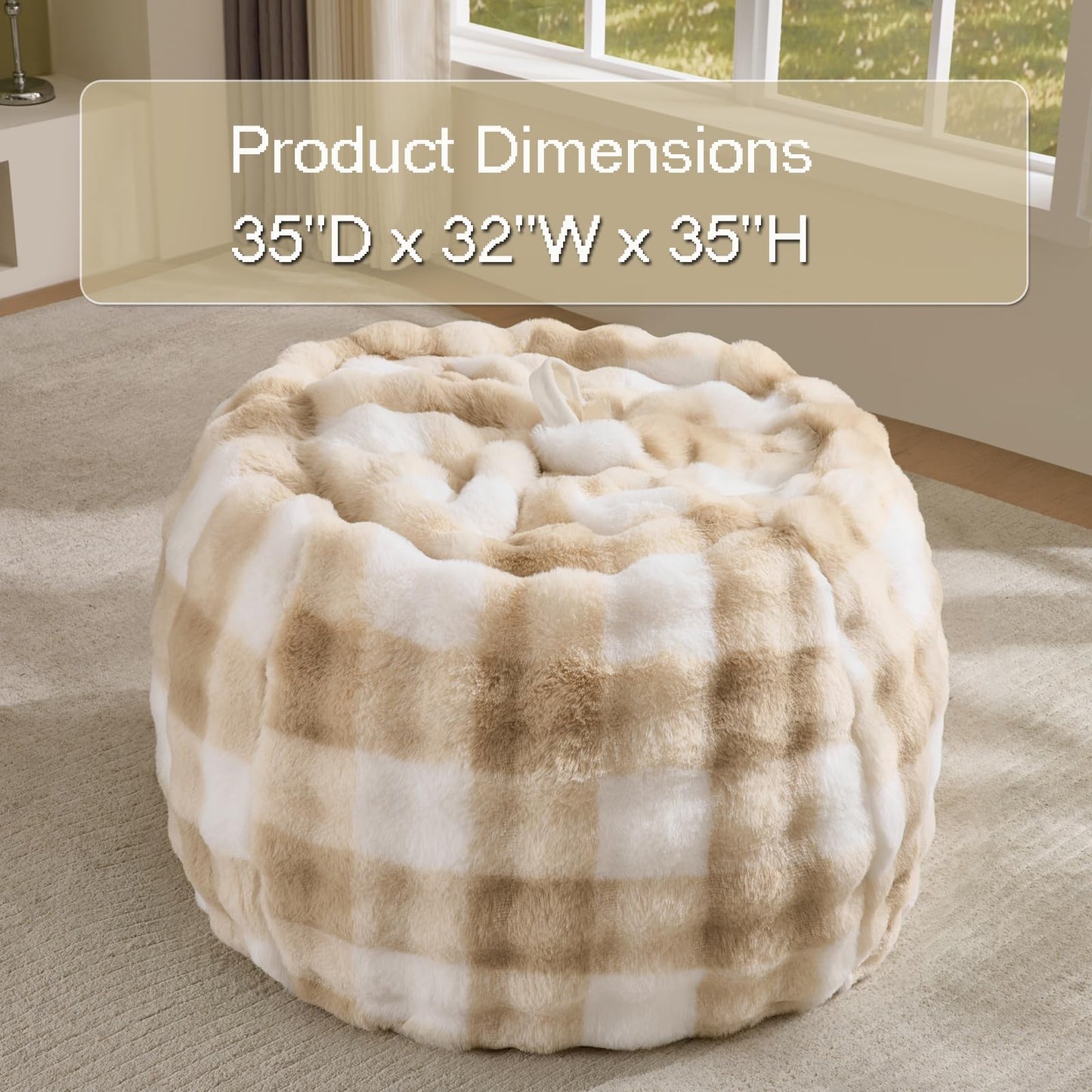 Fluffy Faux Rabbit Fur Bean Bag Chair Cover(No Filler),Cozy Shaggy Bubble Stuffed Animal Storage Large Bean Bag Cover for Bedroom Living Room,Fuzzy