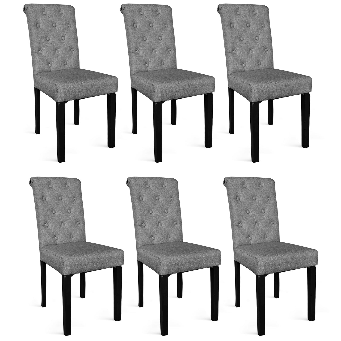 BonVache Modern Dining Chairs set of 6, Upholstered High Back Kitchen Chair with Solid Wooden Legs, Grey Accent Chairs for Living Room, Dining Room