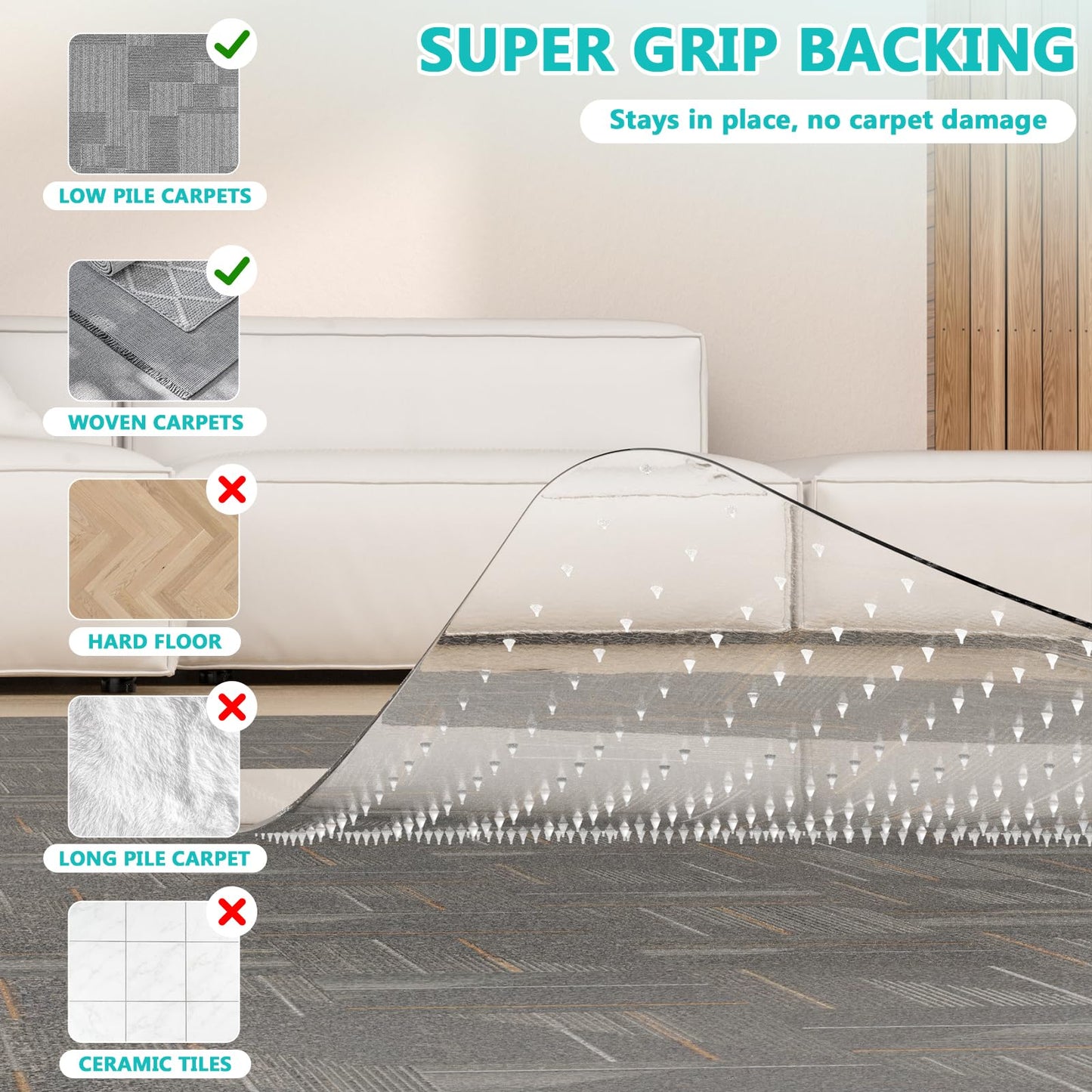 Office Chair Mat for Low Pile Carpet, Clear Heavy Duty Chair Mat with Lip