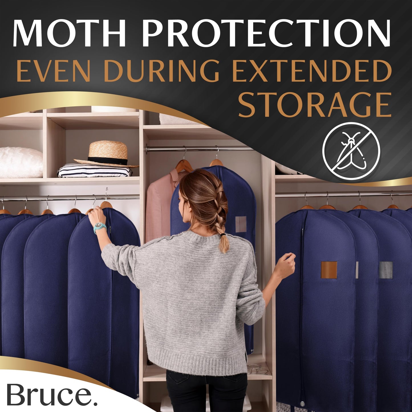 Bruce.® 2x Garment Bags 100x60 cm + Shoe Bag – Navy Blue