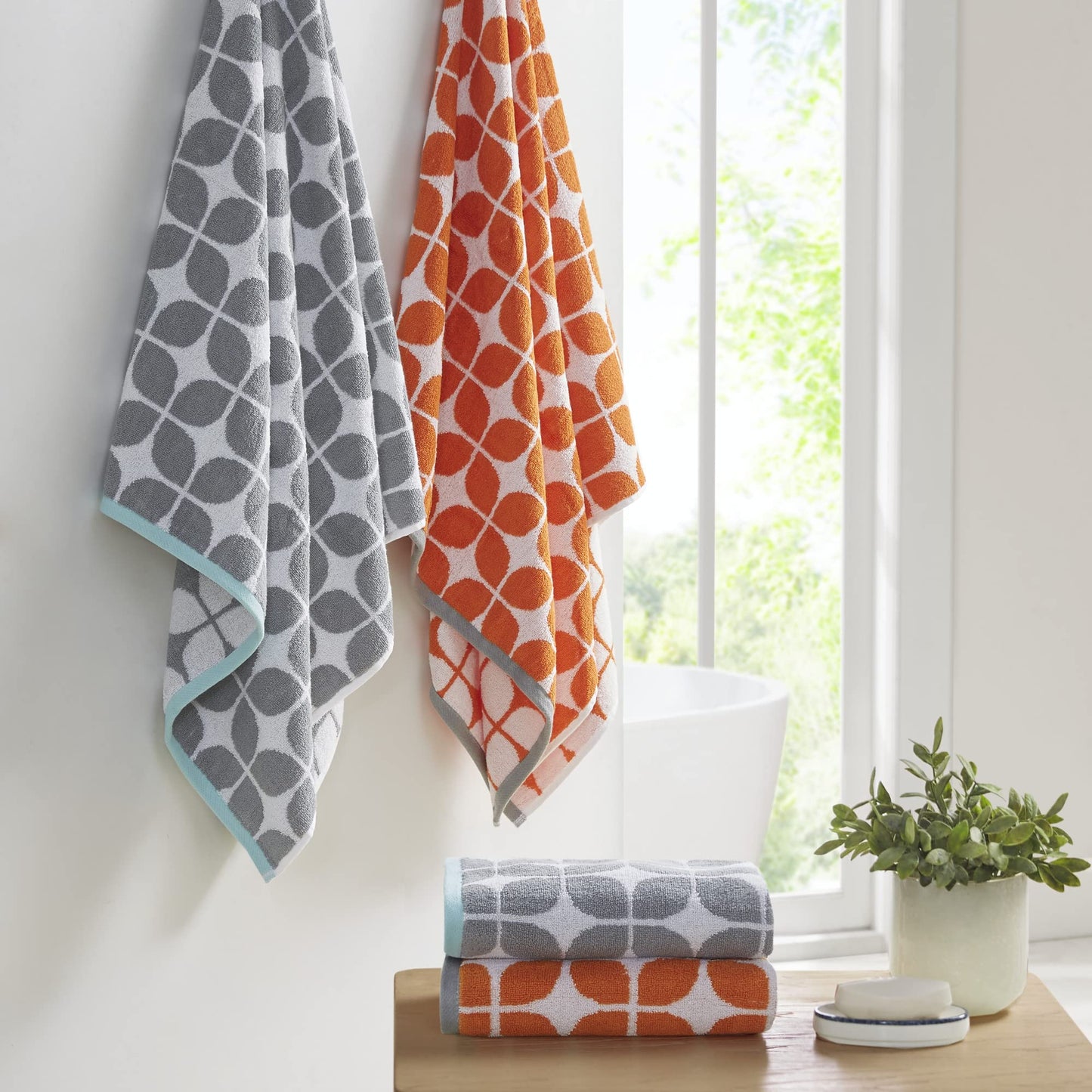 Intelligent Design Lita Cotton Bathroom Towels, Jacquard Highly Absorbent Bath Towel Set, 6-Piece Include 2 Bath Towels & 4 Hand Towels, Orange Grey