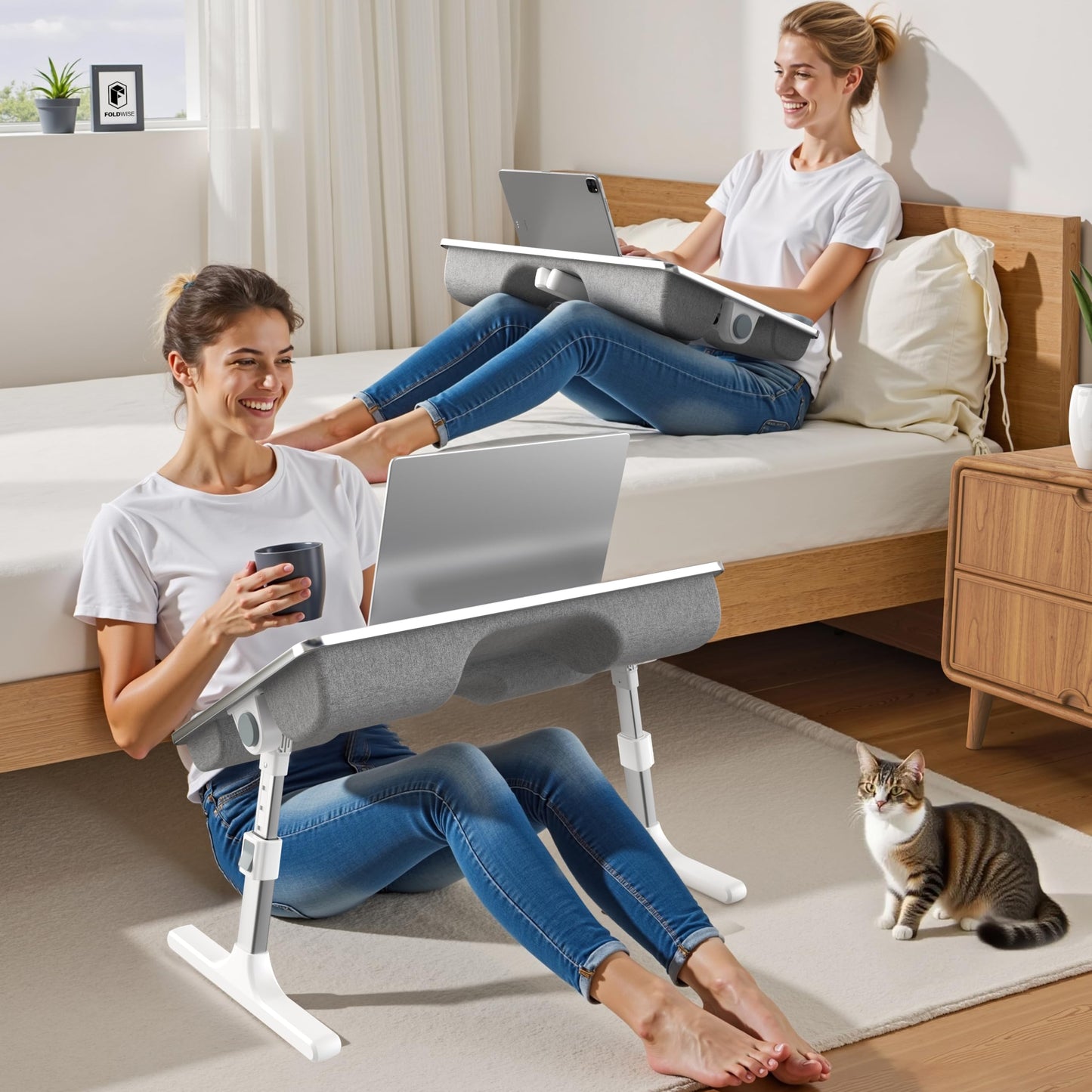 FoldWise 2-in-1 Bed Table & Lap Desk - Soft Cushions, Foldable Laptop Tray