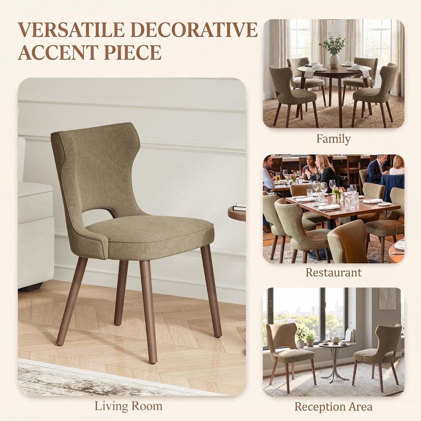 MALOL Upholstered Dining Chairs Set of 4, Dining Room Chairs with Hollow Backrest, High Back Kitchen Chairs with Solid Wood Legs, Thick Seat Cushion