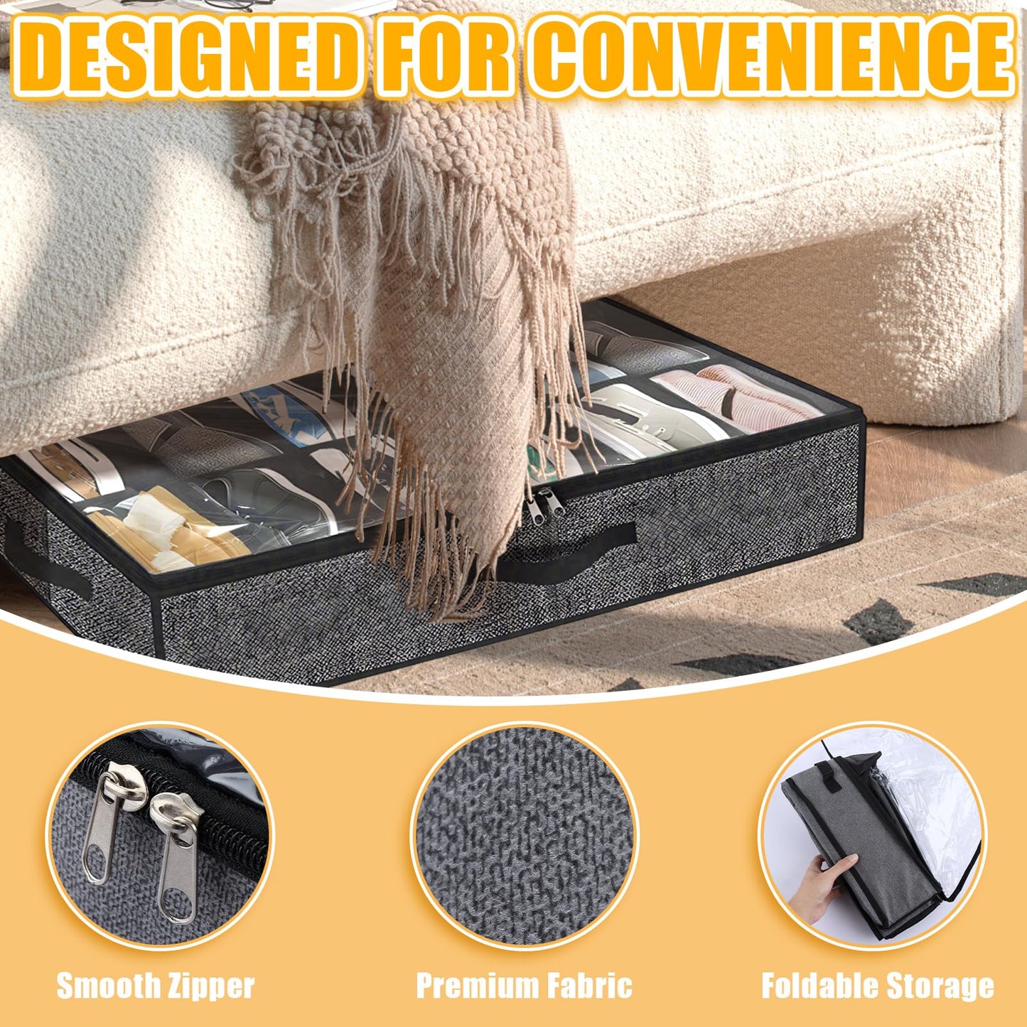 APACALI Under Bed Shoe Storage Set of 3, Fits 36 Pairs Total, Under Bed Shoe Storage Oorganiser with Lid & Handles