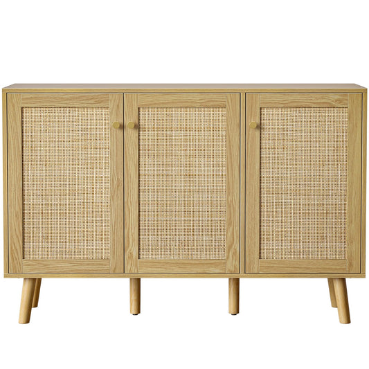 Skokliz Modern Shoe Storage Cabinet 3 Doors, Hallway Buffet Cabinet Entryway Accent Cabinets, Sideboard Wood Credenza with Adjustable Shelves for