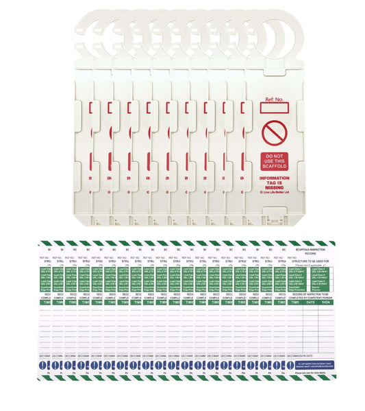 LIVELIFEBETTER? Scaffold Inspection Record Tags - 10 Holders and 20 Inserts - Full Pack, Fits All Scaffold Types, Suitable for Indoor and Outdoor use
