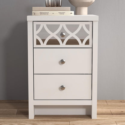 GFW Arianna 3 Drawer Bedside Table, White Bedroom Cabinet with Recessed Handles, Modern Nightstand Storage Unit